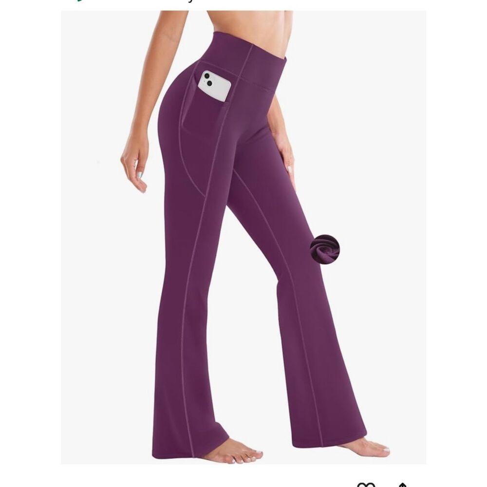 Ewedoos Fleece Lined Women Thermal Yoga Pants w/ Pockets High, Purple, Large